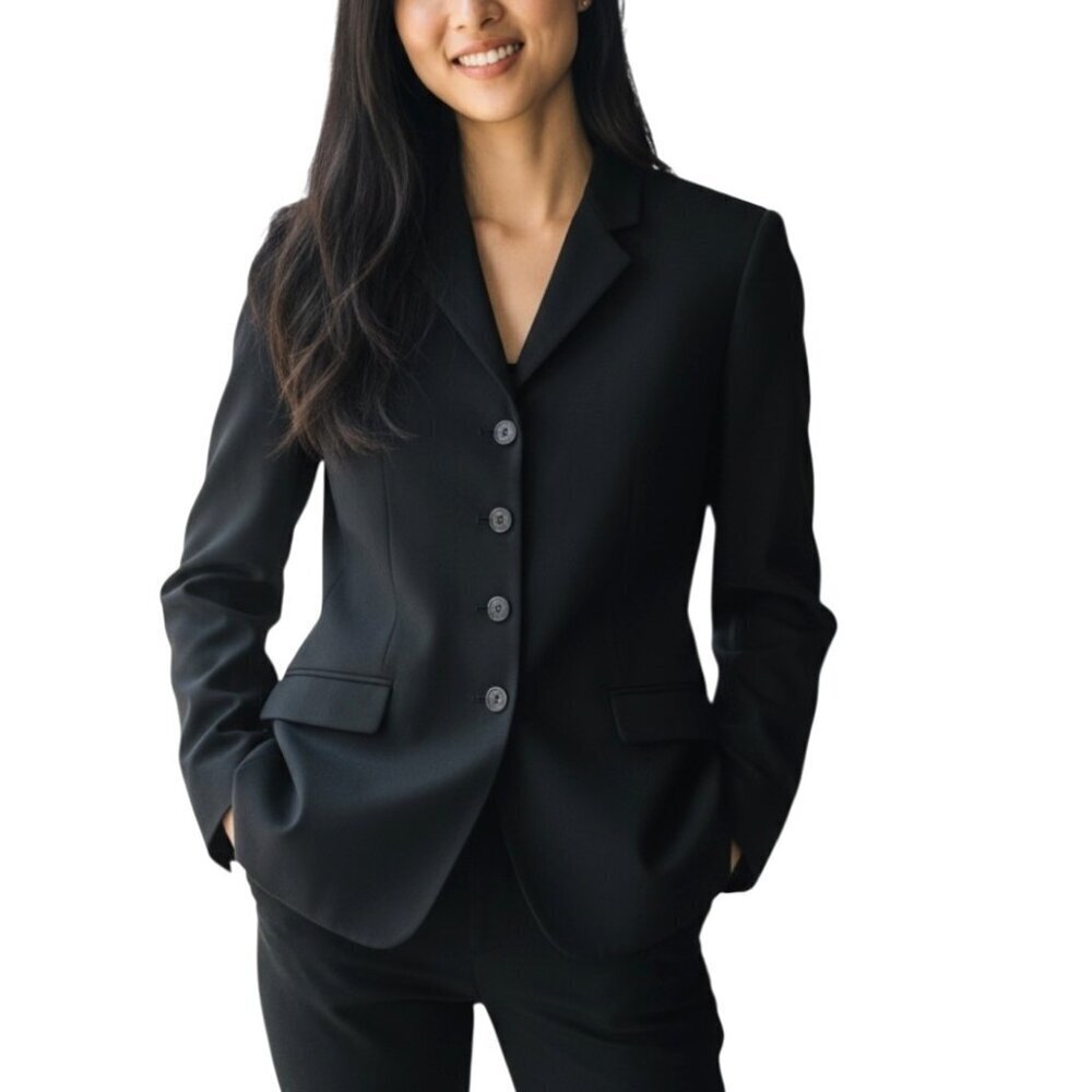 Piazza Sempione Black Wool/Cashmere Blazer Size 44 Jacket Career Business